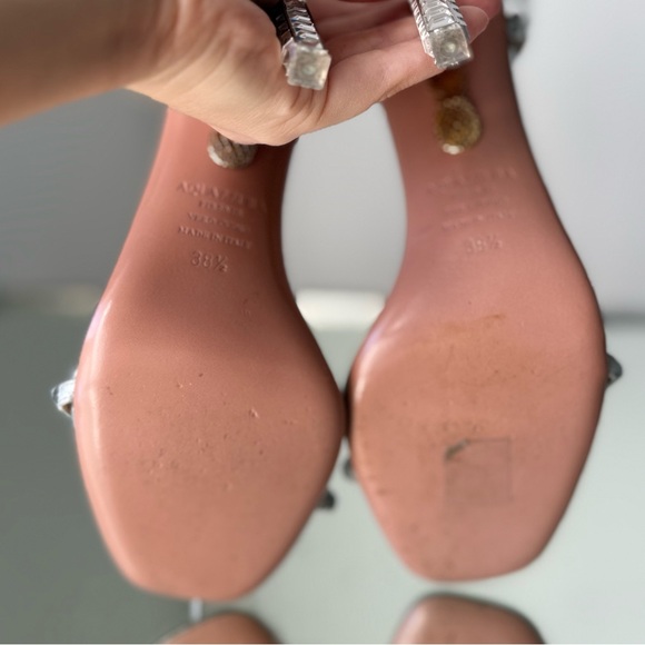 AQUAZZURA Rock Chic 105 Crystal-embellished Leather Sandals Silver $1,250 38.5 - Picture 13 of 16